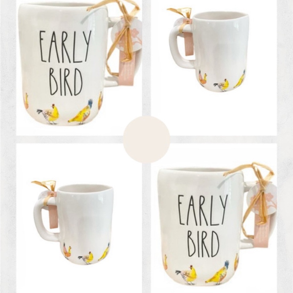 Rae Dunn  EARLY BIRD Watercolor Farmhouse Farmline  Mugs Set/2 Chicken Chicks